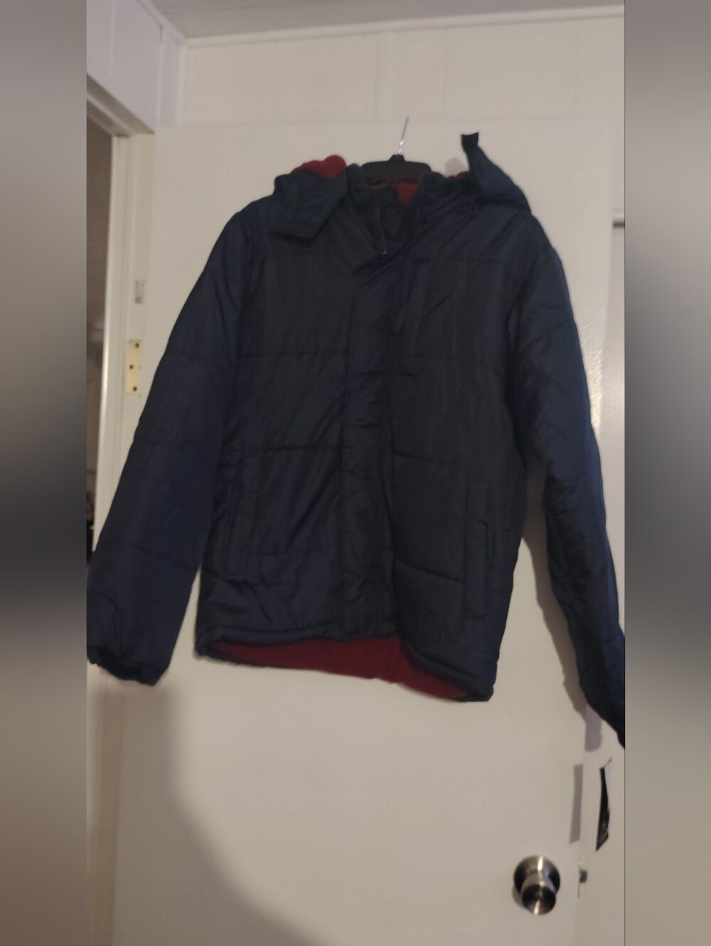 U.S. Polo Assn. Navy Quilted Hooded Puffer with Red Lining